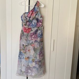 Adrianna Papell One Shoulder Organza Floral Midi